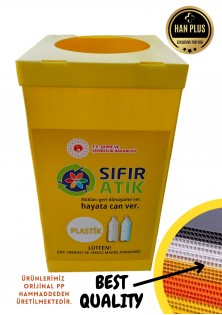 Sıfır Atık Kutusu | Etiketli Geri Dönüşüm Kutusu | Sarı Renk |Plastik Atık Kutusu