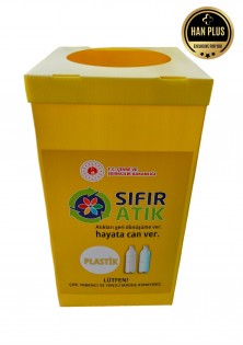 Sıfır Atık Kutusu | Etiketli Geri Dönüşüm Kutusu | Sarı Renk |Plastik Atık Kutusu
