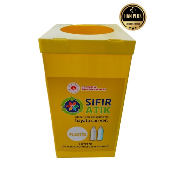 Sıfır Atık Kutusu | Etiketli Geri Dönüşüm Kutusu | Sarı Renk |Plastik Atık Kutusu