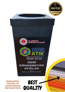 Sıfır Atık Kutusu | Etiketli Geri Dönüşüm Kutusu | Gri Renk |Metal Atık Kutusu