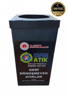 Sıfır Atık Kutusu | Etiketli Geri Dönüşüm Kutusu | Siyah Renk |Geri Dönüşmeyen Atık Kutusu