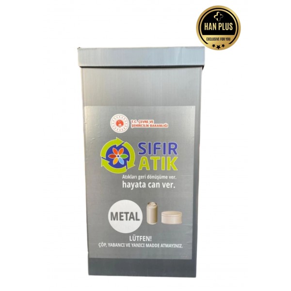 Sıfır Atık Kutusu | Etiketli Geri Dönüşüm Kutusu | Gri Renk |Metal Atık Kutusu